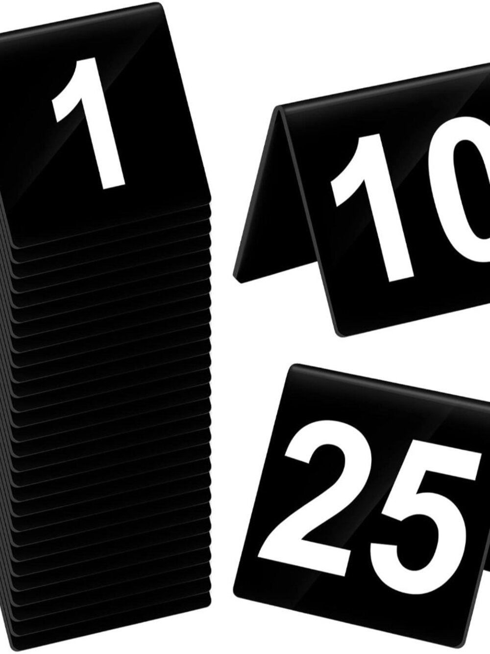Table Numbers 1-25 Acrylic Double Sided Table Tents, Black, White